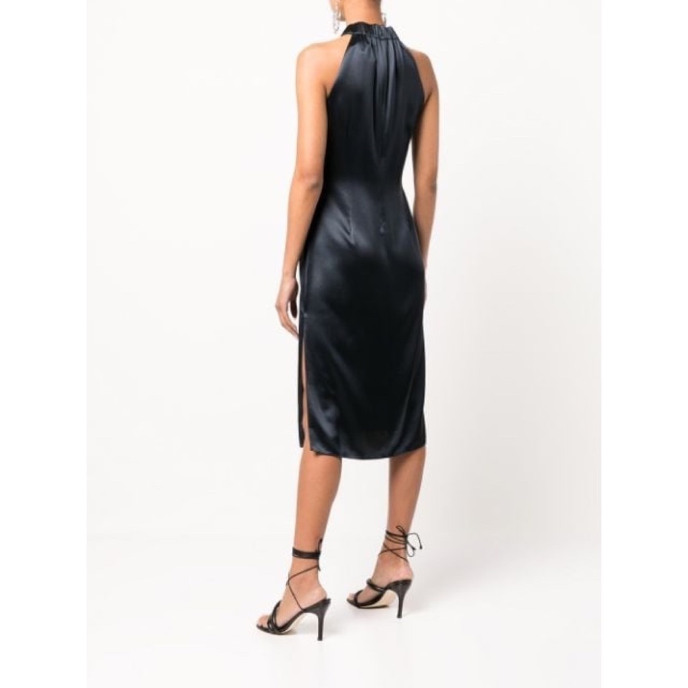 NEW Frame Satin Shirred Halter Neck Midi Dress Navy Blue Size Small S - Picture 2 of 8